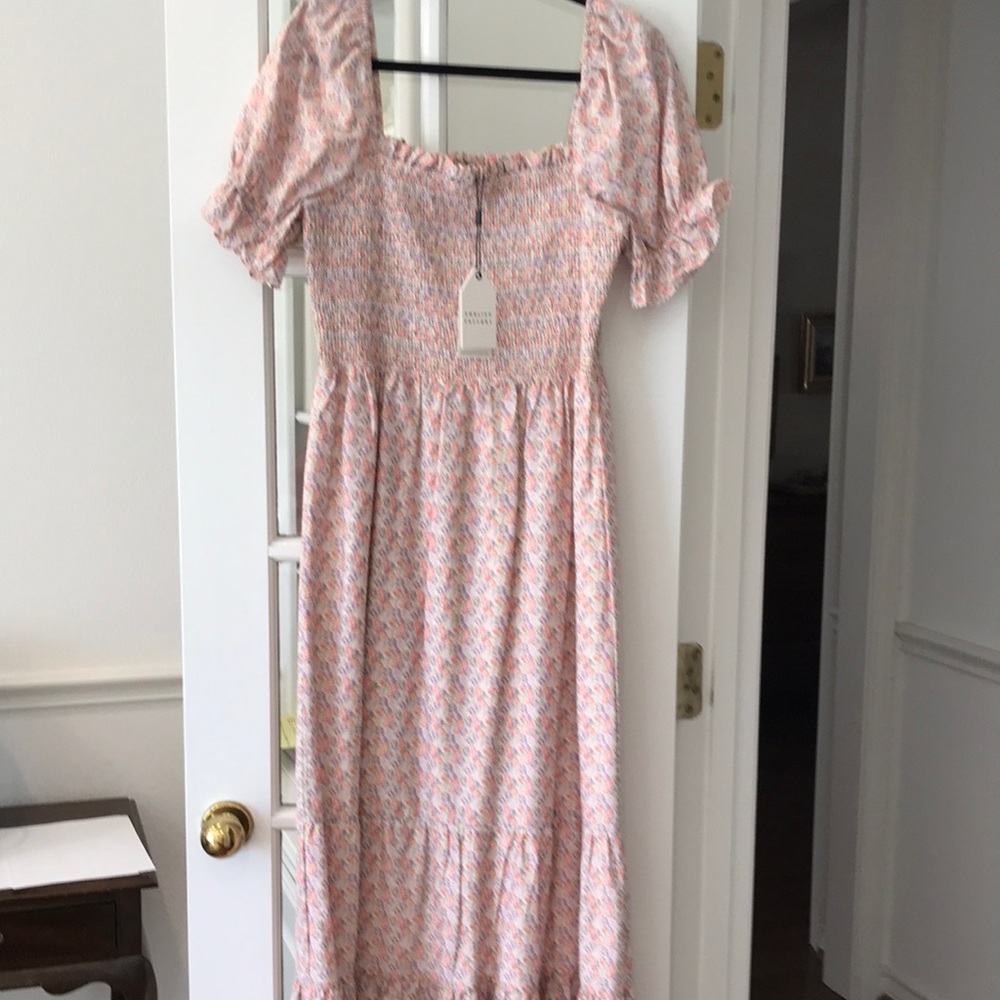 A summer maxi dress with a smocked bodice.